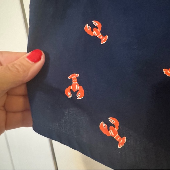 J. Crew Navy Button Down Sleeveless Blouse with Preppy Red Lobster Pattern - Picture 4 of 9